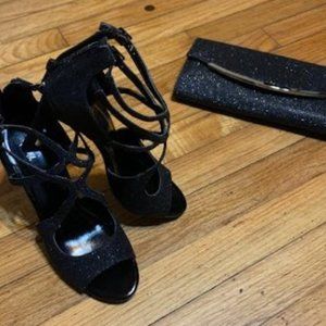 Fioni Women's sparkle heels, 3 inch; matching clutch
